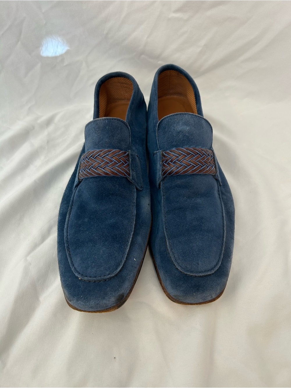 Moreschi Suede Leather Braided Detail Slip On Loafers Sz 9.5 Blue